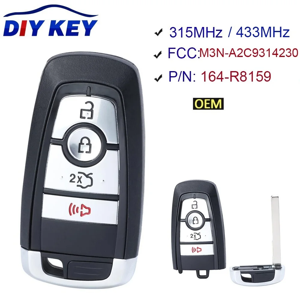 DIYKEY OEM 315MHz/ 433MHz M3N-A2C93142300 164-R8159 Smart Card Remote Key Fob for Ford Mustang Edge Explorer Fusion 2017-2020
DIYKEY OEM 315MHz/ 433MHz M3N-A2C93142300 164-R8159 Smart Card Remote Key Fob for Ford Mustang Edge Explorer Fusion 2017-2020