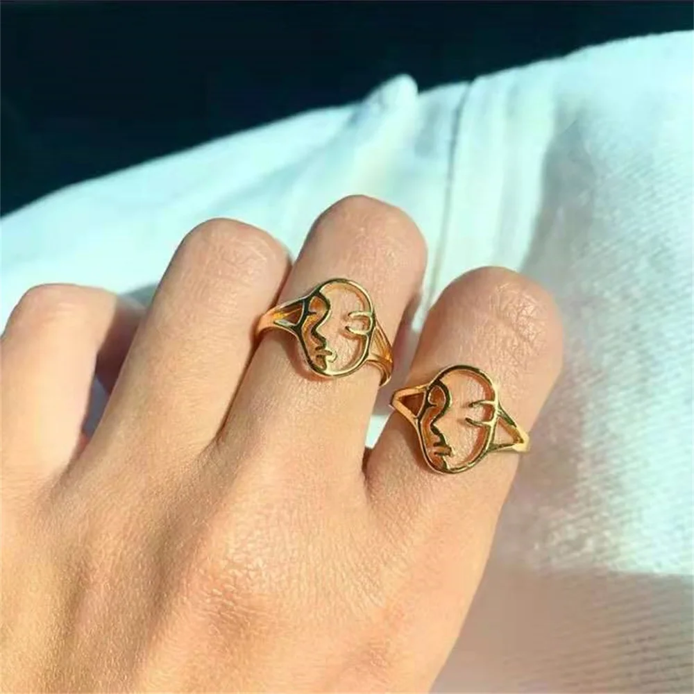 Human Face Rings For Women Stainless Steel Hollow Out Couple Ring Female Gothic Cute Wedding Jewelry Gift Anillos Mujer 
Human Face Rings For Women Stainless Steel Hollow Out Couple Ring Female Gothic Cute Wedding Jewelry Gift Anillos Mujer
