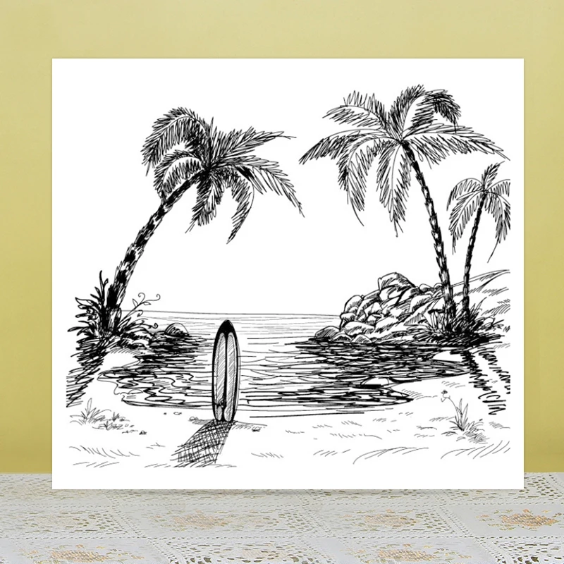 

AZSG Coconut Tree Coastal Beach Clear Stamps/Seals For DIY Scrapbooking/Card Making/Album Decorative Silicone Stamp Crafts