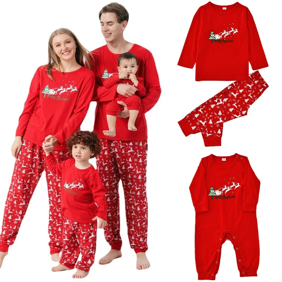 

2021 рождественские Семейные одинаковые наряды с принтом оленя, пижамы для отца, мамы, детей и малышей, Рождественская одежда для мамы и меня, ...