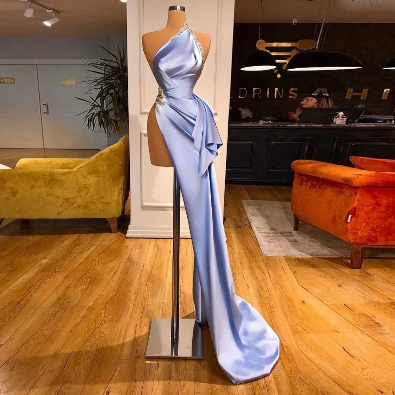 Sky Blue One Shoulder Prom Dresses Sexy Open Side Beaded Satin Evening Gowns Backless Sweep Train Party Dress Robe De Soiree
Sky Blue One Shoulder Prom Dresses Sexy Open Side Beaded Satin Evening Gowns Backless Sweep Train Party Dress Robe De Soiree