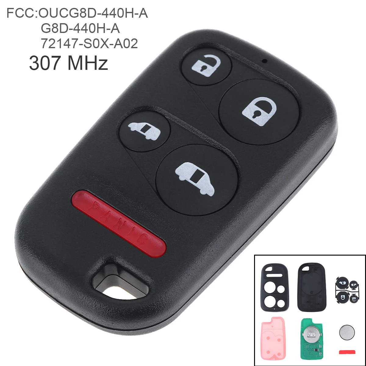 

5 Buttons 307MHz Keyless Remote Key Fob ID46 Chip OUCG8D-440H-A G8D-440H-A 72147-S0X-A02 for 2001 2002 2003 2004 Honda Odyssey