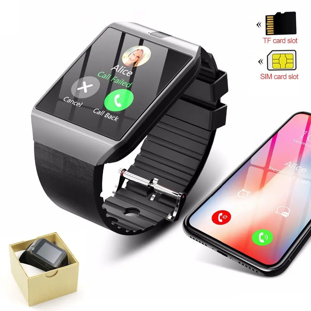 Умные часы DZ09 умные с Bluetooth Цифровые мужские для Apple iPhone Samsung Android телефон SIM-картой