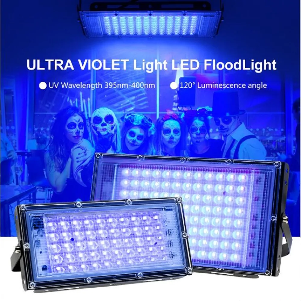 395nm LED UV Floodlight With EU Switch Plug 50W 100W Halloween Ultraviolet Fluorescent Stage Performance Dance Lamps - купить по