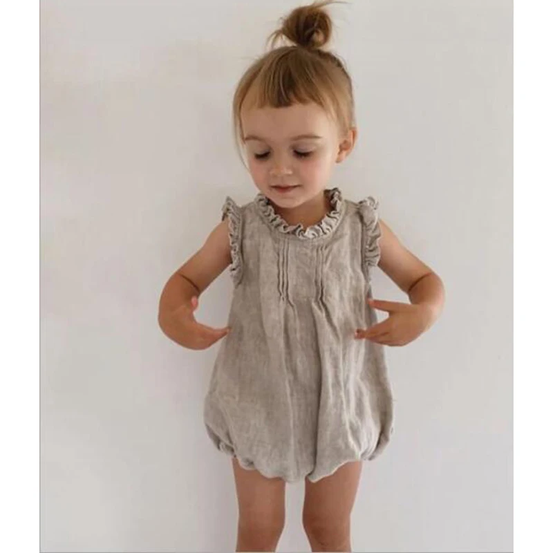 Комбинезоны для новорожденных, одежда 2021, летние однотонные комбинезоны без рукавов с оборками для маленьких девочек и мальчиков