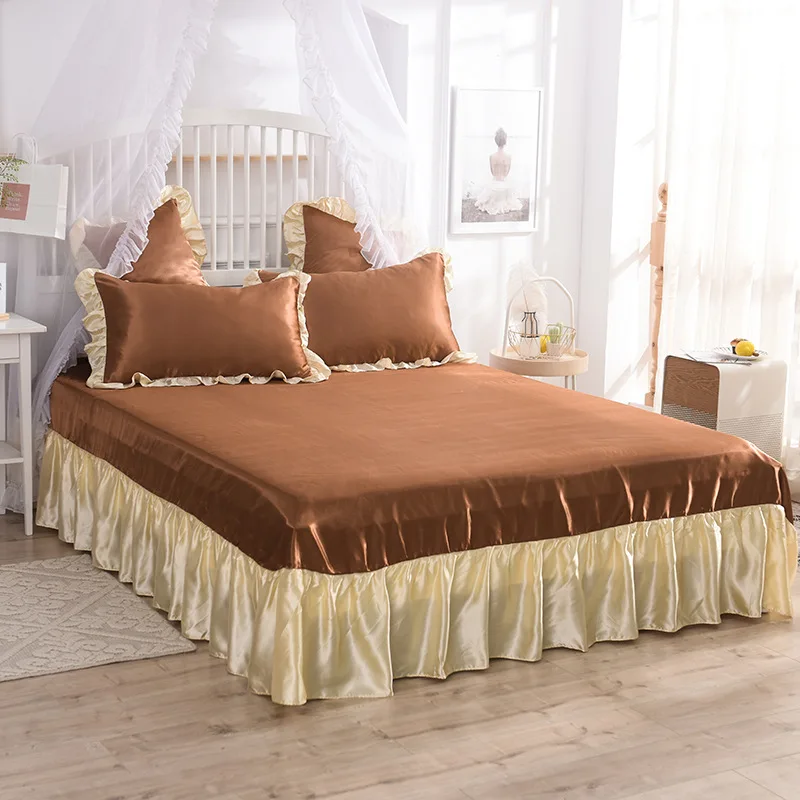 New Ruffles Bedspread imitation silk Bed cover 250*270cm dust ruffle cover Princess pillowcase korean style bed sheet 3pcs/set
New Ruffles Bedspread imitation silk Bed cover 250*270cm dust ruffle cover Princess pillowcase korean style bed sheet 3pcs/set