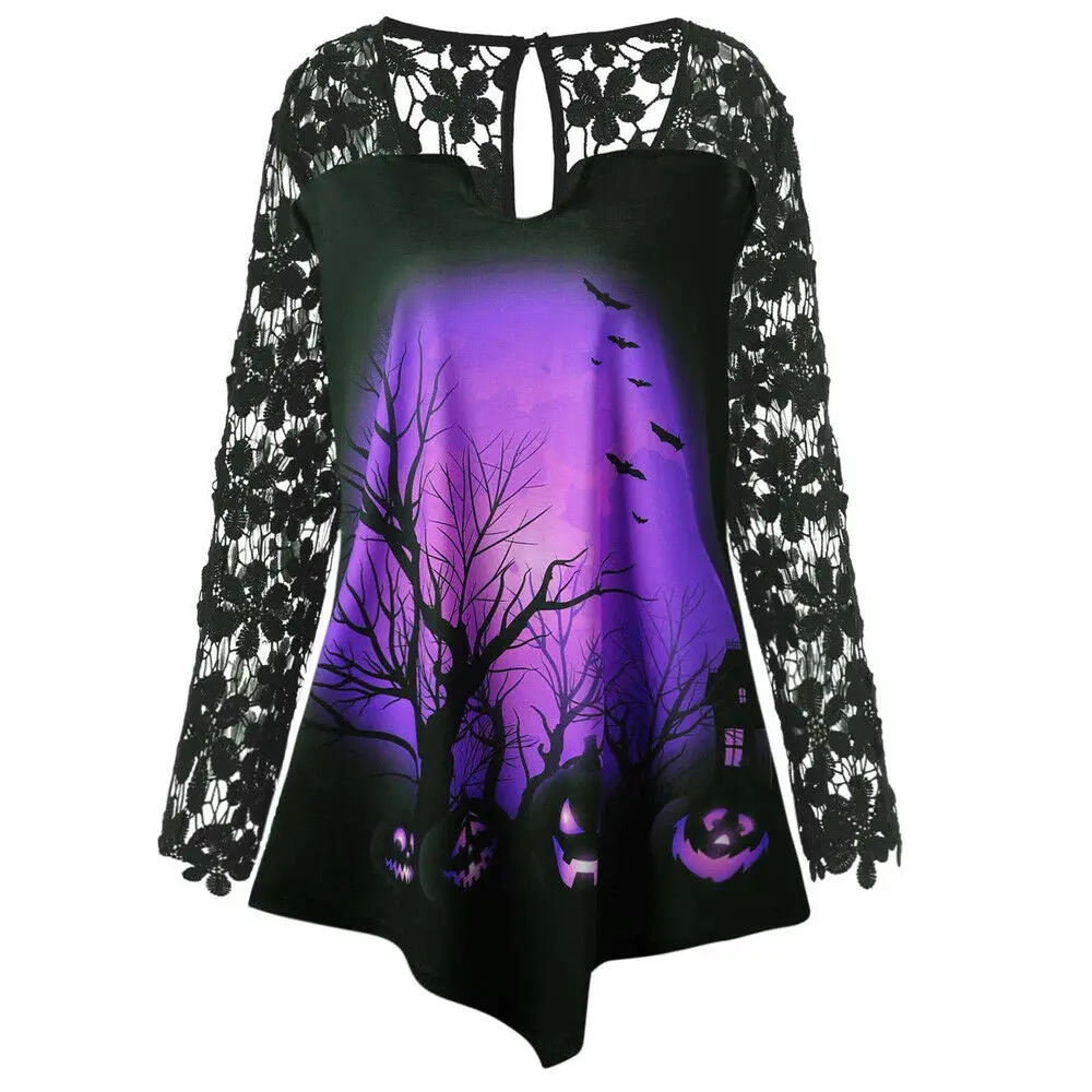 Halloween Women Lace Hollow Sleeves Tops Blouse Patchwork Asymmetrical T-shirt 
Halloween Women Lace Hollow Sleeves Tops Blouse Patchwork Asymmetrical T-shirt