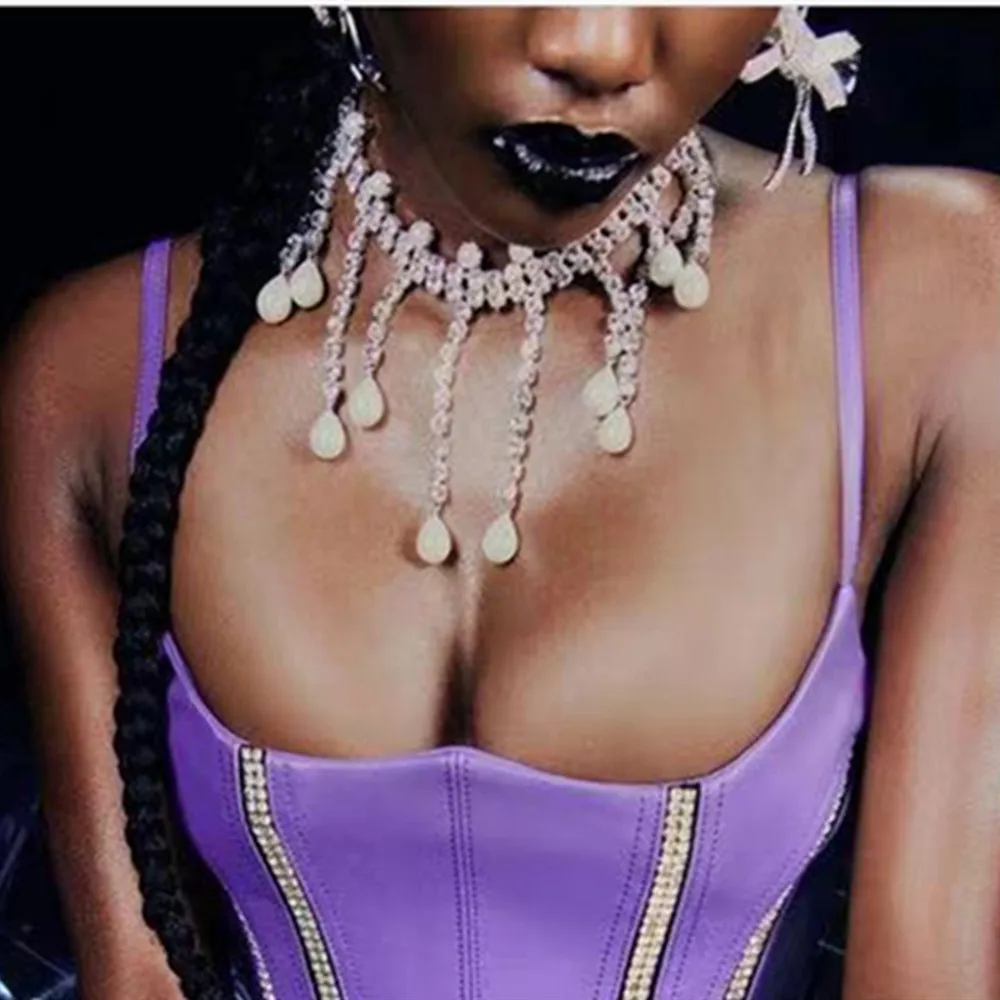 Elegant Rhinestone Long Tassel Pearls Necklace Statement Choker Jewelry for Women Crystal Collar Choker Necklace Wedding Jewelry
Elegant Rhinestone Long Tassel Pearls Necklace Statement Choker Jewelry for Women Crystal Collar Choker Necklace Wedding Jewelry