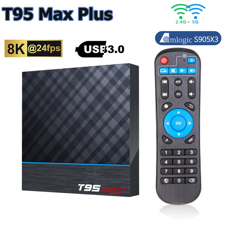 

Приставка Смарт-ТВ T95 MAX Plus, Android 9,0, Amlogic S905X3, 4/64/32 ГБ, Wi-Fi, 1080P, 8K, 4K, 60 кадров/с, 2,4 ГГц