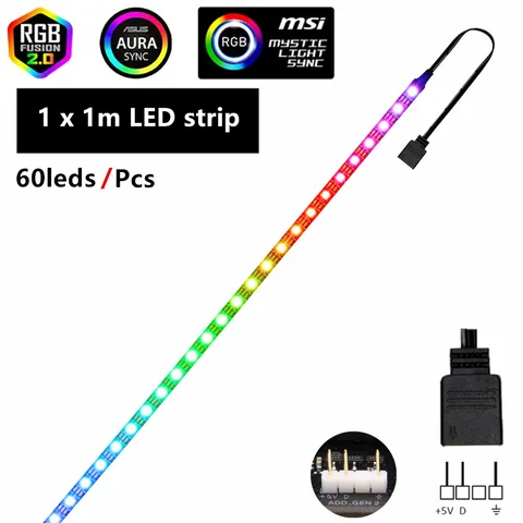 WS2812b RGB Светодиодная лента 5 в 3 контакта адресные светодиодные наушники ПК для ASUS AURA SYNC / MSI Mystic светильник Sync / GIGABYTE RGB Fusion 2,0