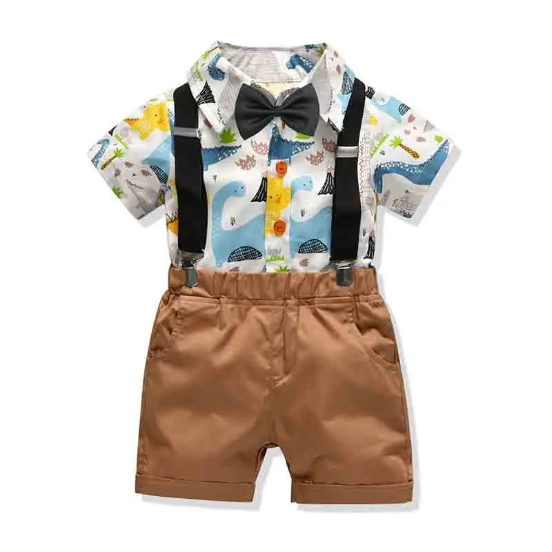 Baby Summer Clothing Boys Shirt Shorts Set Short Sleeve Cartoon Bow Tie Shirt + Solid Color Suspender Pants Gentleman Suit
Baby Summer Clothing Boys Shirt Shorts Set Short Sleeve Cartoon Bow Tie Shirt + Solid Color Suspender Pants Gentleman Suit