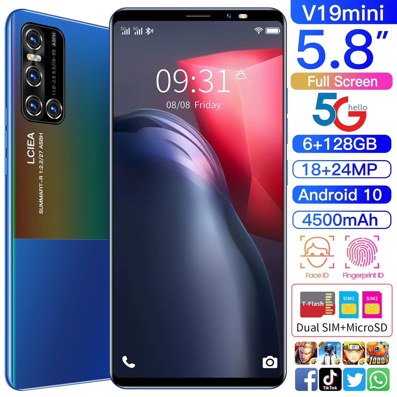Newest Dual Sim Card V19 mini 4500mAh Smartphone 4K HD Screen Deca Core MTK6889 Processor 4G 5G WIFI 18MP Rear Camera Cellphone
Newest Dual Sim Card V19 mini 4500mAh Smartphone 4K HD Screen Deca Core MTK6889 Processor 4G 5G WIFI 18MP Rear Camera Cellphone