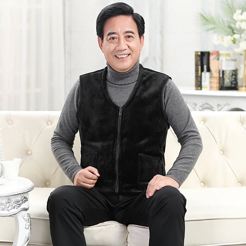 

2023 Autumn Winter New Silver Fox Velvet Vest For Middle-Aged Elderly Men Waistcoat For Dad To Keep Warm And Wear Coat Outside