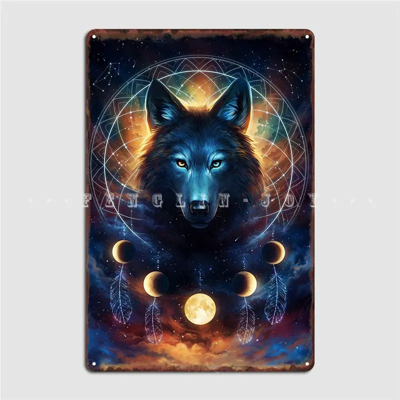 

Dream Catcher Wolf Metal Sign Cinema Living Room Retro Garage Club Mural Painting Tin Sign Poster