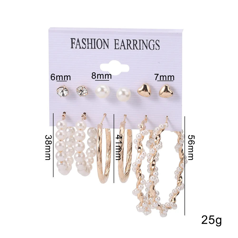 Wound Pearl Ring Earring Set of European and American Simple Alloy Diamond Love Earring Set of 6 Pieces Earrings Trendy 2021
Wound Pearl Ring Earring Set of European and American Simple Alloy Diamond Love Earring Set of 6 Pieces Earrings Trendy 2021
