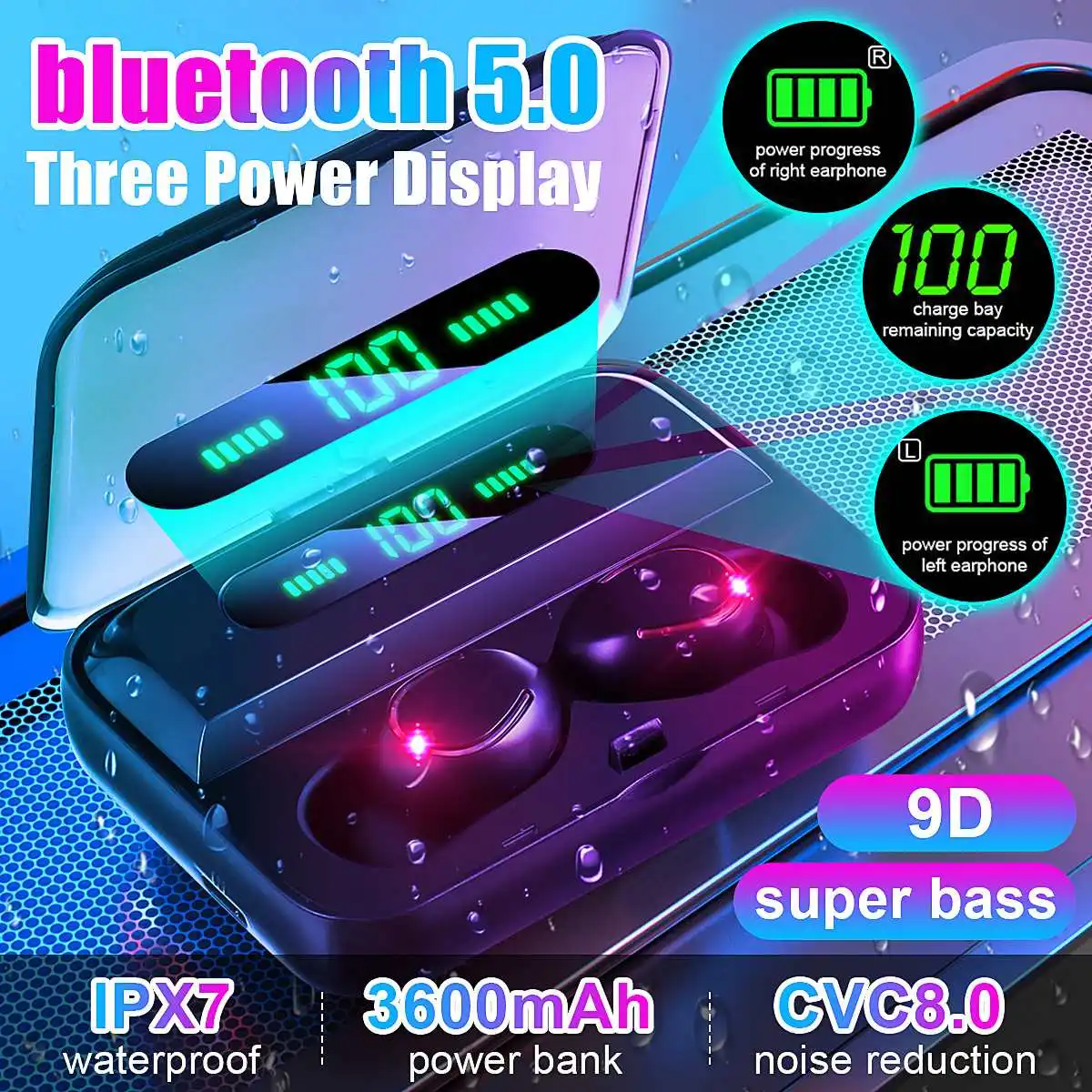TWS Bluetooth 5.0 Earphone 3600mAh Wireless Earphones Power Display Touch Control Stereo Cordless Earbuds Headset Charging Box
TWS Bluetooth 5.0 Earphone 3600mAh Wireless Earphones Power Display Touch Control Stereo Cordless Earbuds Headset Charging Box