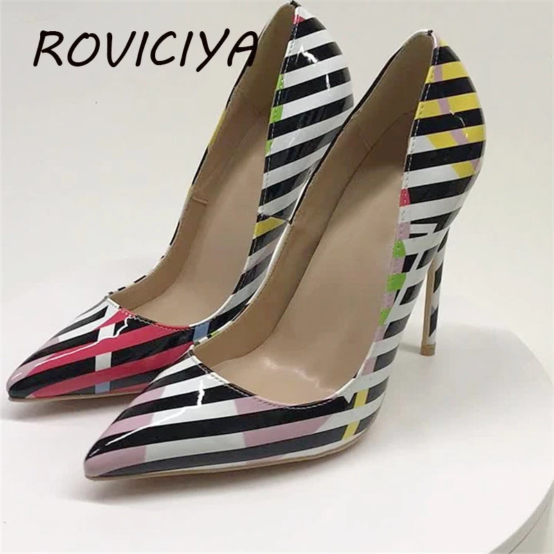 Stripe Colorful Brand Women Shoes 12cm High Heel Party Ladies Pointed Toe Shallow Sexy Wedding Party Club shoes QP088 ROVICIYA
Stripe Colorful Brand Women Shoes 12cm High Heel Party Ladies Pointed Toe Shallow Sexy Wedding Party Club shoes QP088 ROVICIYA