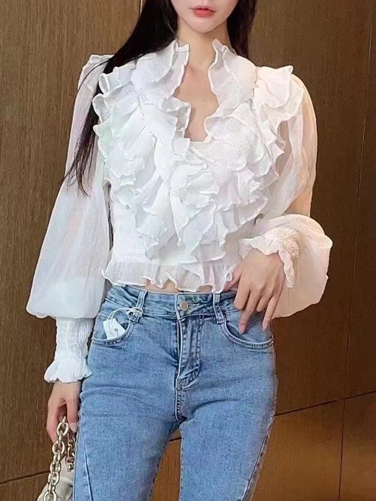 2021 spring and summer new fashion solid color ruffled pleated v-neck lantern sleeve long sleeve slim shirt blouse
2021 spring and summer new fashion solid color ruffled pleated v-neck lantern sleeve long sleeve slim shirt blouse