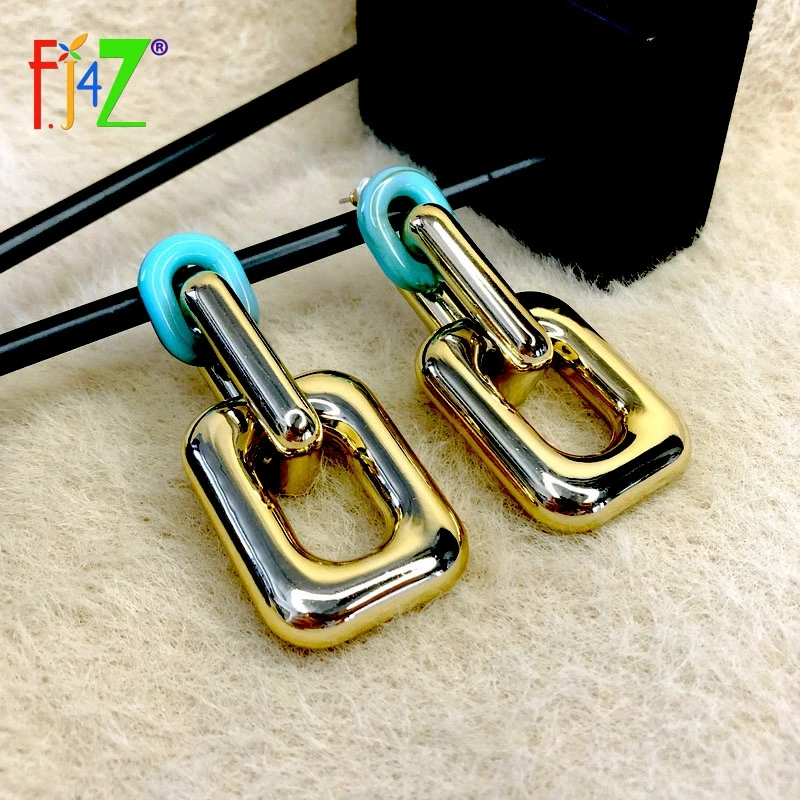 Фото Женские серьги с кубинской цепочкой F.J4Z 2021 в стиле панк из смолы и CCB большие