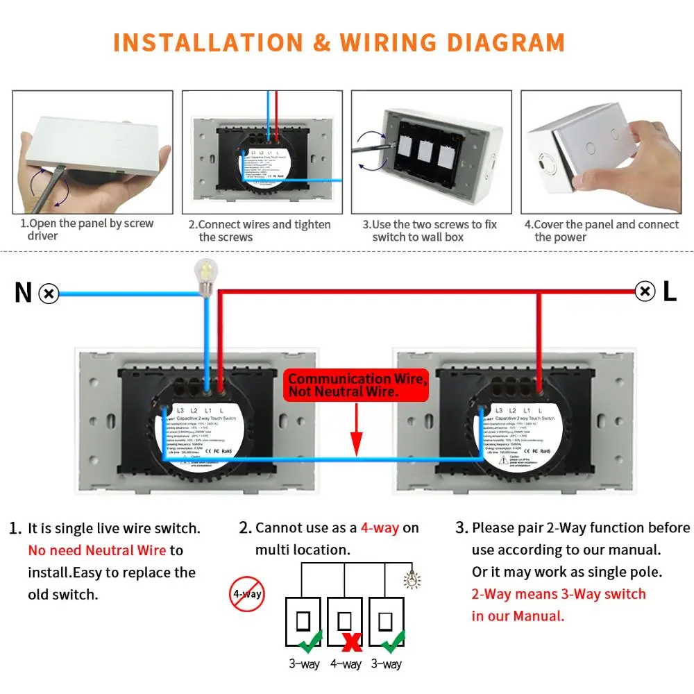 Переключатель настенный Bingoelec со стеклянной панелью 1 клавиша 2