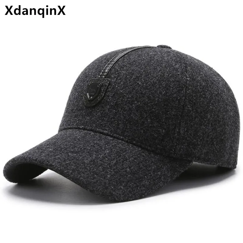 

XdanqinX New Winter Men's Earmuffs Hat Warm Thick Thermal Baseball Cap Snapback Cap Adjustable Size Male Bone Casual Sports Caps