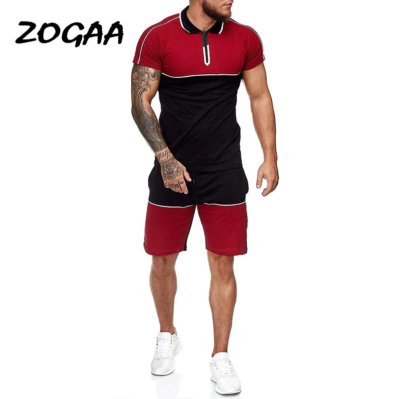 

ZOGAA Sets Men Men's Summer Sports Suit Slim Casual Fashion Sportswear Patchwork Tracksuit Mens Sweatsuit Plus Size Hot Chic New