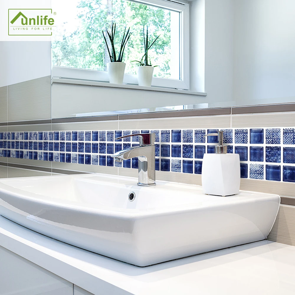 Funlife®Голубая мозаика граница стены здания самоклеящаяся плитка Стикеры высокой
