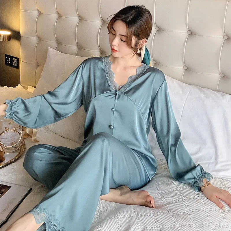Women 2PCS Pajamas Set Spring Summer Loungewear Sexy Faux Silk Satin Trouser Suits Loose Casual Long Sleeve Home Clothes
Women 2PCS Pajamas Set Spring Summer Loungewear Sexy Faux Silk Satin Trouser Suits Loose Casual Long Sleeve Home Clothes