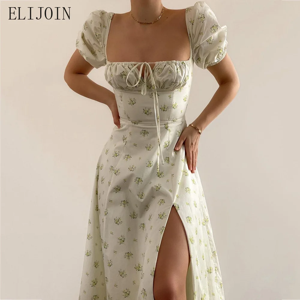 ELIJOIN Dress2021 Summer Bohemian Women's Retro Bubble Sleeves Floral Lace-up High Slit Dress Summer
ELIJOIN Dress2021 Summer Bohemian Women's Retro Bubble Sleeves Floral Lace-up High Slit Dress Summer