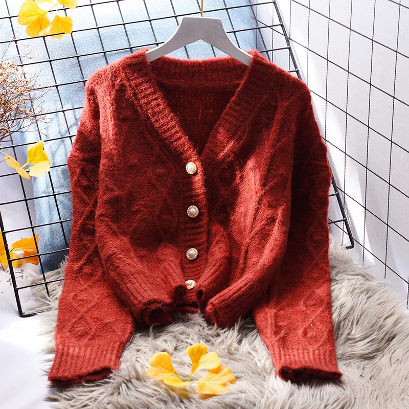 Женский вязаный кардиган с V-образным вырезом, свободного покроя
Женский вязаный кардиган с V-образным вырезом, свободного покроя