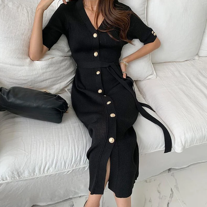 Sister Fara V-Neck Knit Dresses for Women 2021 Summer Sequined Single Breasted Slim Dress Lace Up Short Sleeve Women's Dress
Sister Fara V-Neck Knit Dresses for Women 2021 Summer Sequined Single Breasted Slim Dress Lace Up Short Sleeve Women's Dress