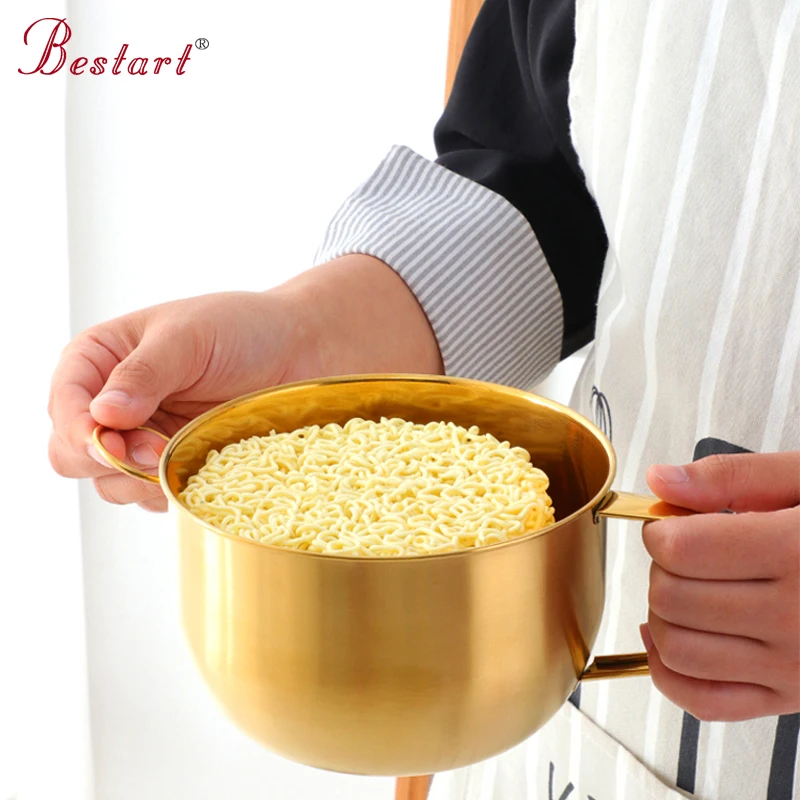 1Pc Instant Noodles Food Bowl Metal Gold Large Salad Fruit Kitchen Bowls With Lid Container Soup Bento Box Tableware Accessories | Дом и сад