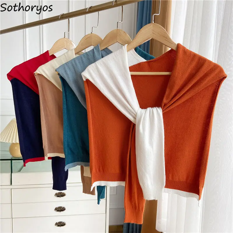 

Women Shrugs Patchwork Knitted Long Arm Sleeve Cuff Shoulder Cropped Tops Summer Cover Shawls Wrap Top Scarf Cape Fashion Korean