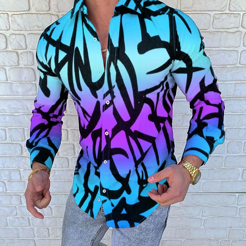 Men's Shirt Blue Gradient Shirt Autumn Printing Button Down Long Sleeve Dress Shirts Casual Slim Fit Blouse Male Tops Streetwear
Men's Shirt Blue Gradient Shirt Autumn Printing Button Down Long Sleeve Dress Shirts Casual Slim Fit Blouse Male Tops Streetwear