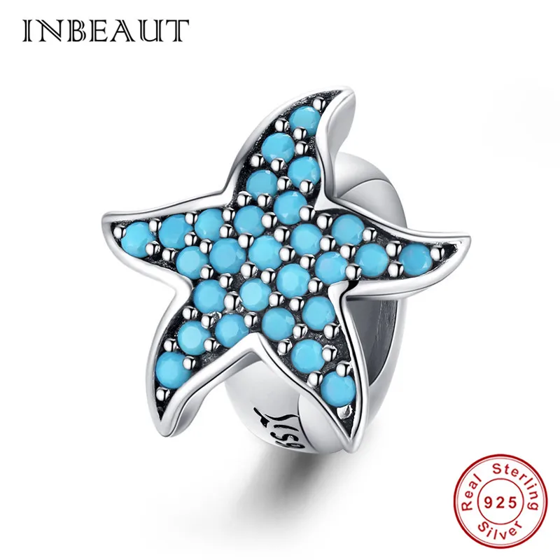 Фото INBEAUT 100% реальные фотообои серебряные синие CZ морские звезды бусины подходят для