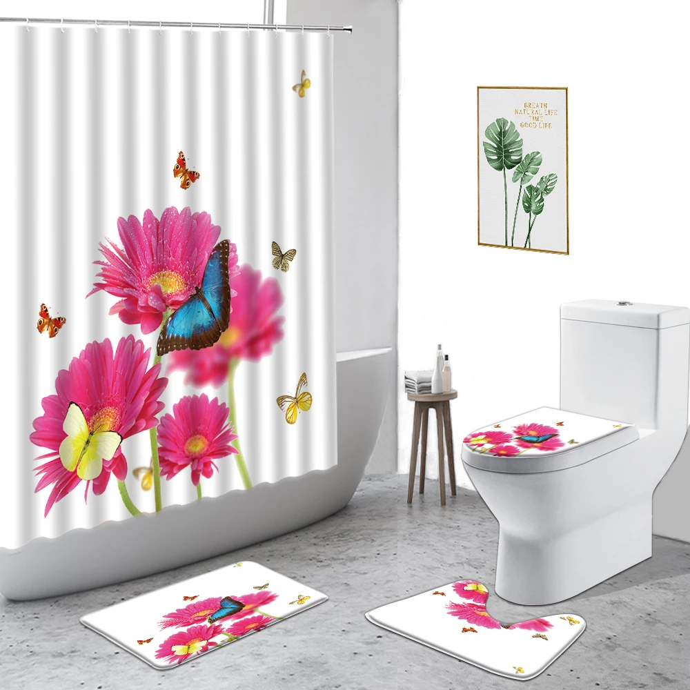 3D Color Floral Shower Curtains Red Yellow Purple Butterfly Flower Bathroom Decor Set Non-Slip Carpet Toilet Cover Bath Curtain 
3D Color Floral Shower Curtains Red Yellow Purple Butterfly Flower Bathroom Decor Set Non-Slip Carpet Toilet Cover Bath Curtain