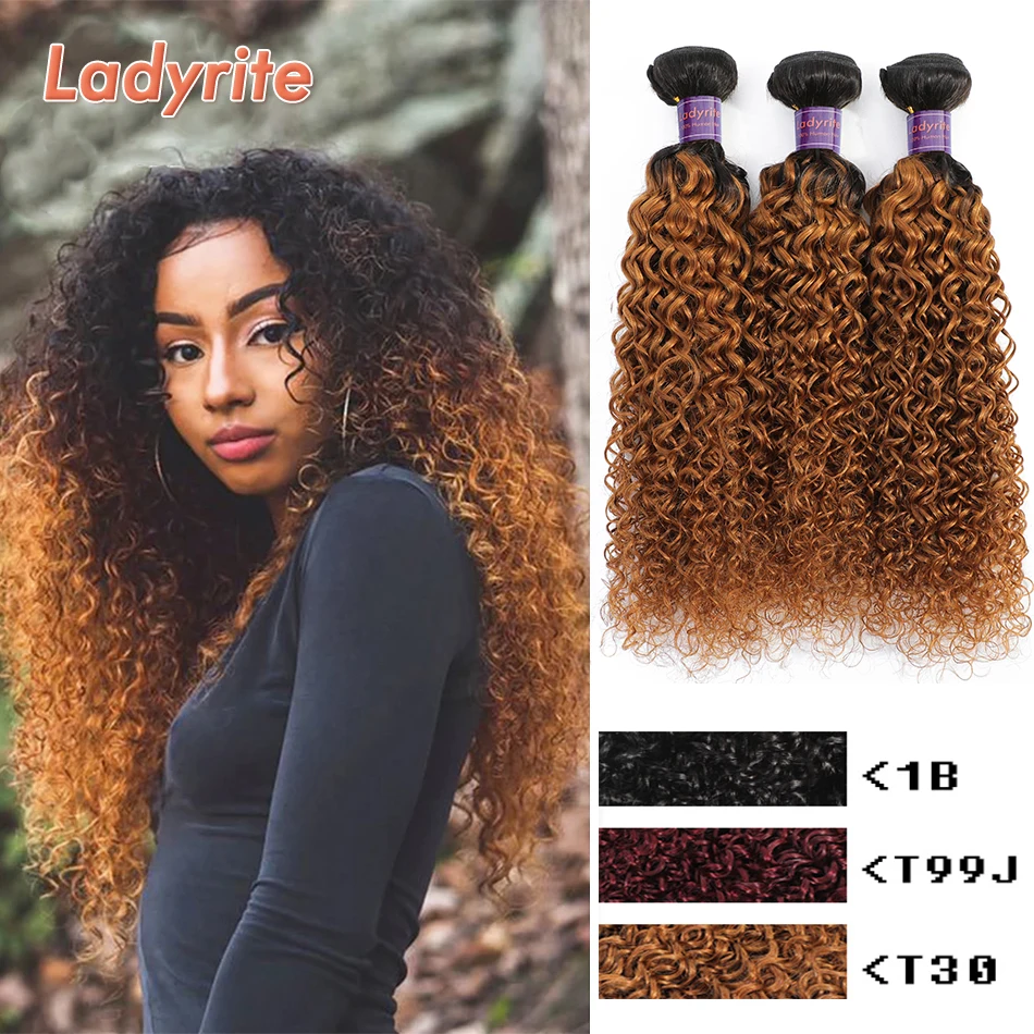 

Ombre Brazilian Kinky Curly Bundles Waves 1/3/4 Pcs Extension Red Remy Hair 100% Human Hair Colored T1B/30 Honey Blonde Ladyrite