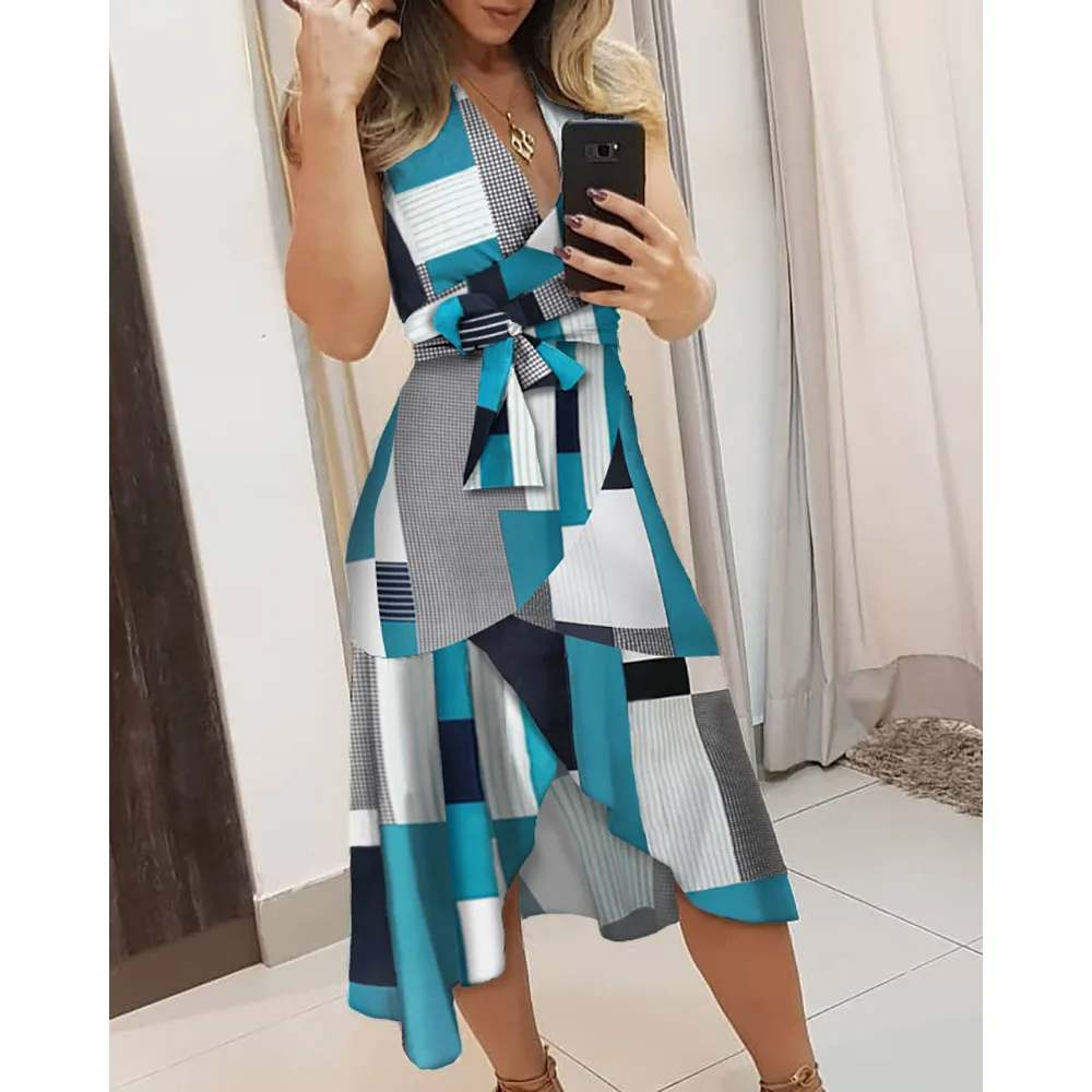 Женское платье-миди без рукавов, элегантное платье контрастных цветов с V-образным вырезом и завязками, офисное платье для вечерние, лето 2020 
Женское платье-миди без рукавов, элегантное платье контрастных цветов с V-образным вырезом и завязками, офисное платье для вечерние, лето 2020