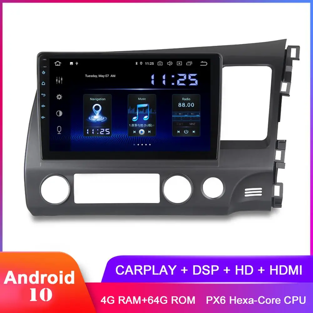 Автомобильный мультимедийный плеер экран 10 2 дюйма IPS Android для RHD Civic2006 2007 2008 2009 2010