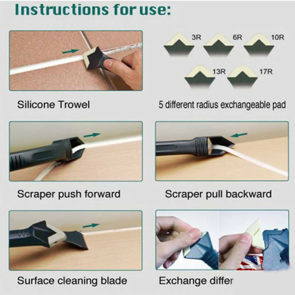 5pc Silicone Scraper Caulking Grouting Sealant Finishing Clean Remover Tool Kit Silicone+plastic 19cm*2.8cm
5pc Silicone Scraper Caulking Grouting Sealant Finishing Clean Remover Tool Kit Silicone+plastic 19cm*2.8cm