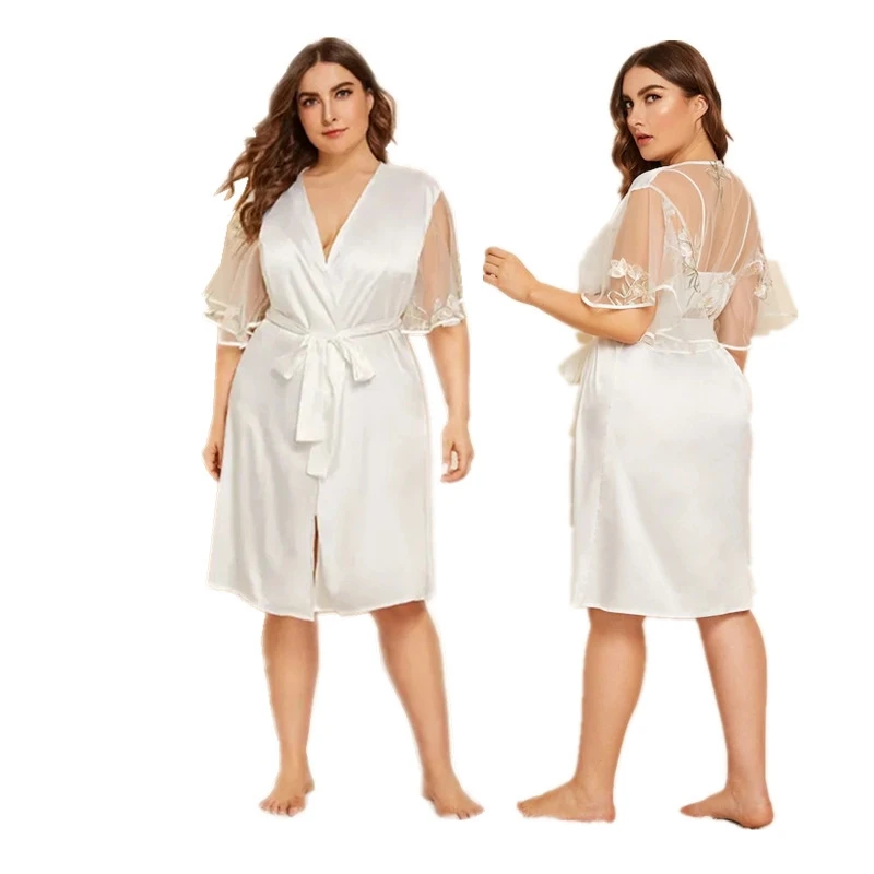 Mandylandy Women's Sexy Stitching Lace Up Dress Summer Cardigan Loose Short Sleeve Solid Color V-neck Pajamas Mesh Home Dress
Mandylandy Women's Sexy Stitching Lace Up Dress Summer Cardigan Loose Short Sleeve Solid Color V-neck Pajamas Mesh Home Dress