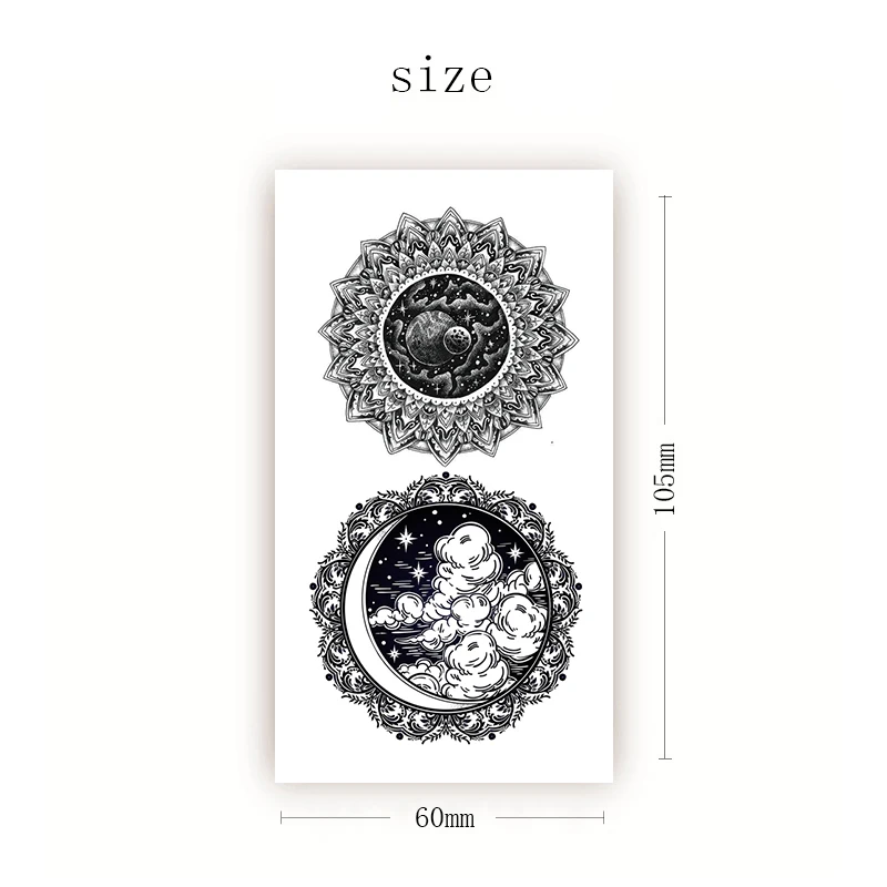 Indian Mandala Temporary Tattoo Stickers Black Meniscus Sun Cloud Fake Tattoos Waterproof Tatoos Chest Neck Small Size Women Men
Indian Mandala Temporary Tattoo Stickers Black Meniscus Sun Cloud Fake Tattoos Waterproof Tatoos Chest Neck Small Size Women Men
