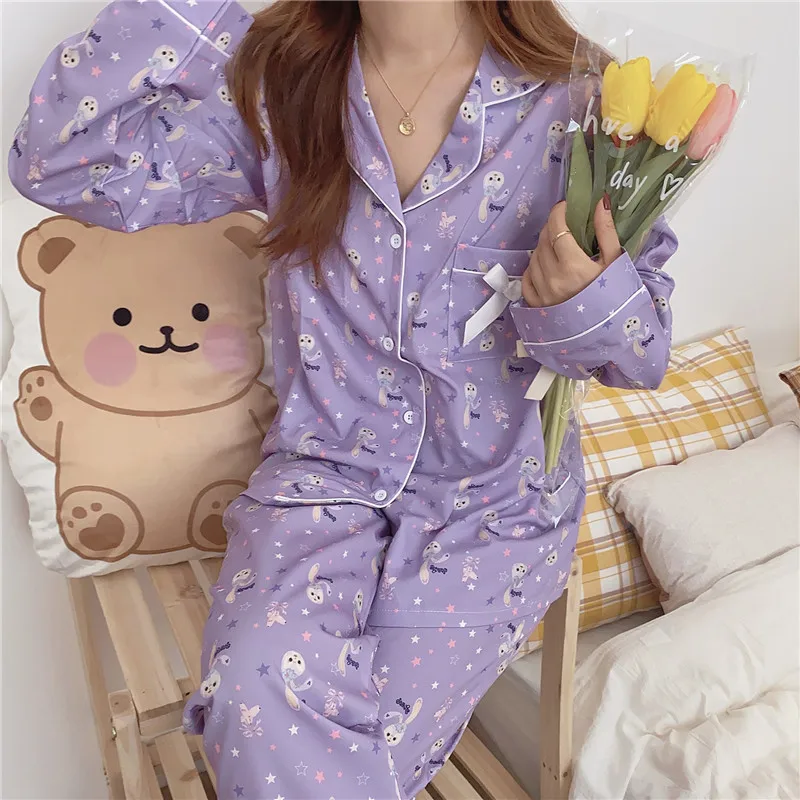 Autumn Women Cotton Pajamas Set Long Sleeve Sleepwear Cute Purple Pyjamas Femme Mujer Pijamas Suit Thin Night Suit Homewear
Autumn Women Cotton Pajamas Set Long Sleeve Sleepwear Cute Purple Pyjamas Femme Mujer Pijamas Suit Thin Night Suit Homewear