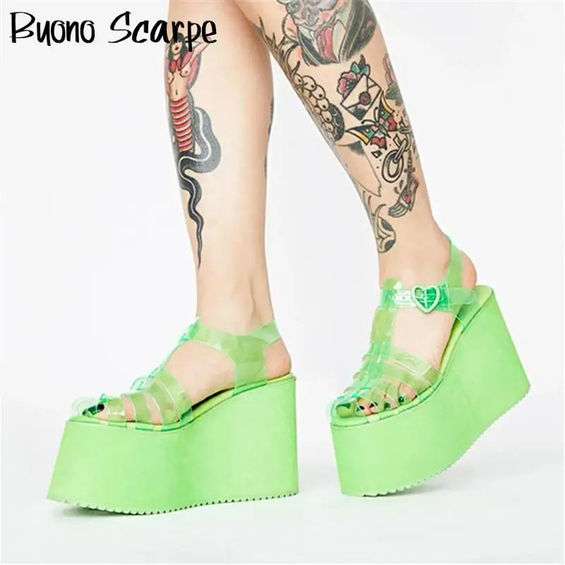 High Platform Wedges Women Sandals PVC Transparent High Heel Summer Shoes Frmale Buckles Flat Platform Sandalias 2020 Big Size
High Platform Wedges Women Sandals PVC Transparent High Heel Summer Shoes Frmale Buckles Flat Platform Sandalias 2020 Big Size