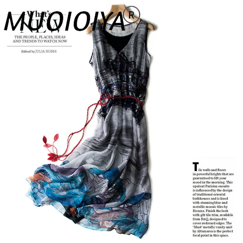 Женское длинное платье из натурального шелка, элегантное вечернее платье без рукавов с винтажным принтом, лето 2022 
Женское длинное платье из натурального шелка, элегантное вечернее платье без рукавов с винтажным принтом, лето 2022