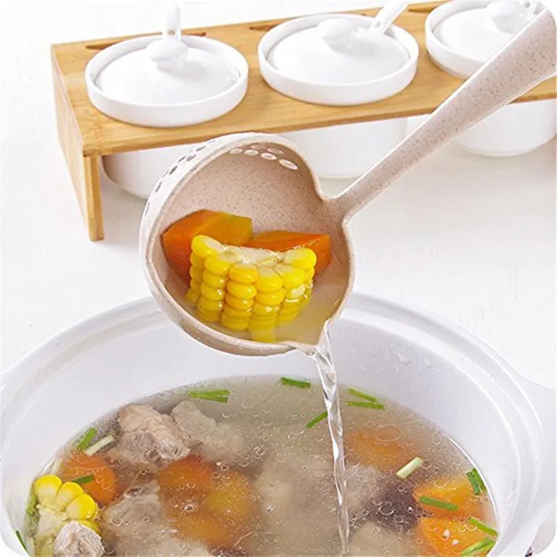 

Creative Wheat Straw Soup Spoon Tableware Long Handle Lovely Porridge Spoons with Filter Dinnerware Kitchen Colander Tools