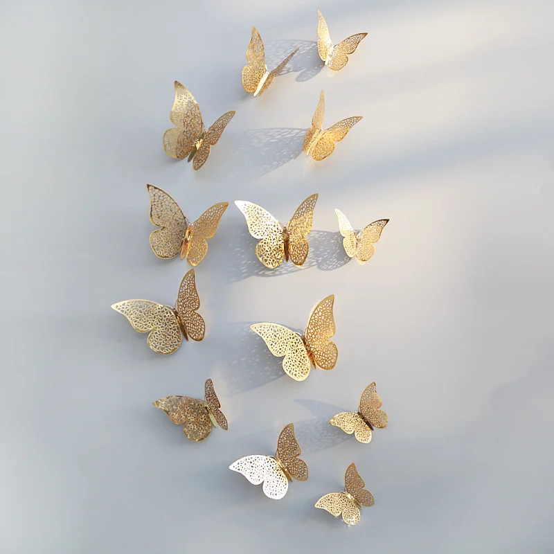 12 шт. 3D двухслойная Настенная Наклейка-бабочка на стену для домашнего декора DIY