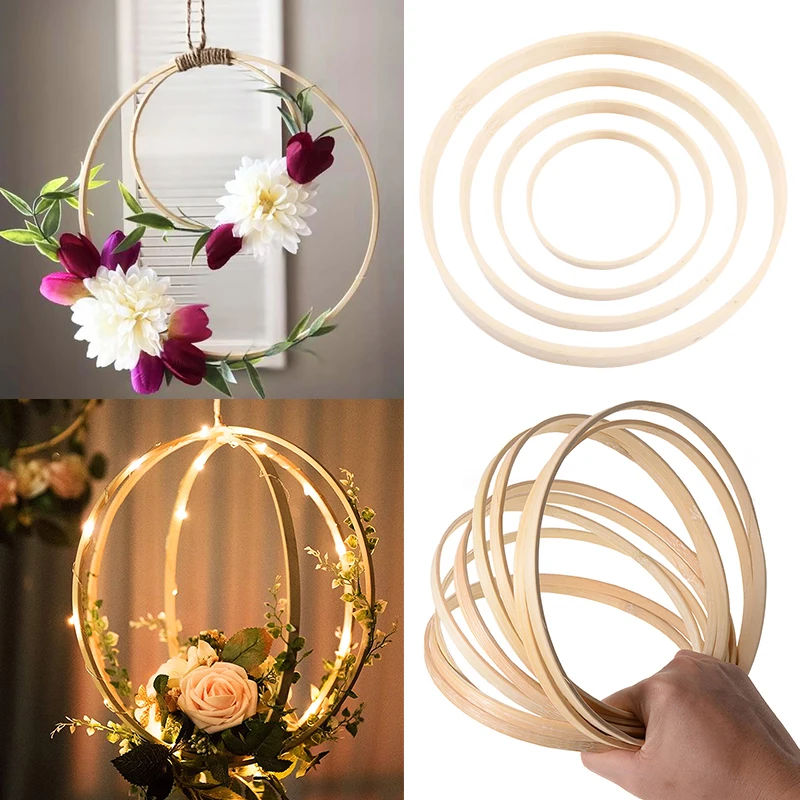Bamboo Rings Embroidered Dream Catcher Hoop DIY Wooden Circle Round For Flower Wreath Garden Decoraplant Hang Ing Basket | Дом и сад