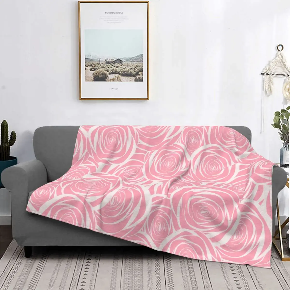 

Теплое одеяло в клетку, всесезонное портативное покрывало из кораллового флиса с изображением цветов розы, дивана для дома