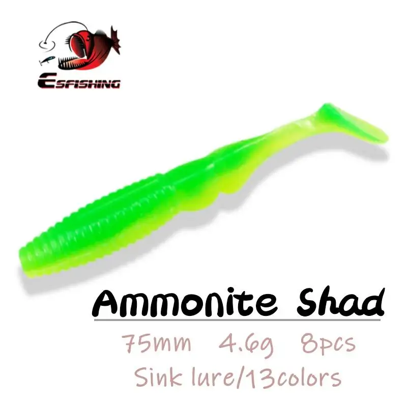 ESFISHING рыболовная Мягкая приманка аммонит Shad 75 мм 4 6 г 8 шт. рыболовные снасти для